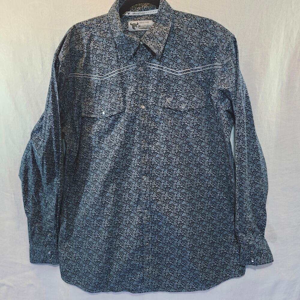 Mens Sz Large Rodeo Pearl Snap Western Shirt All Over Paisley Print Cowboy